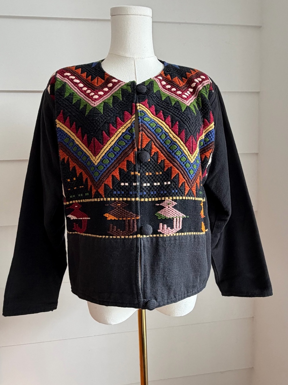 Vintage Guatemalan Embroidered Cropped Folk Jacket size M